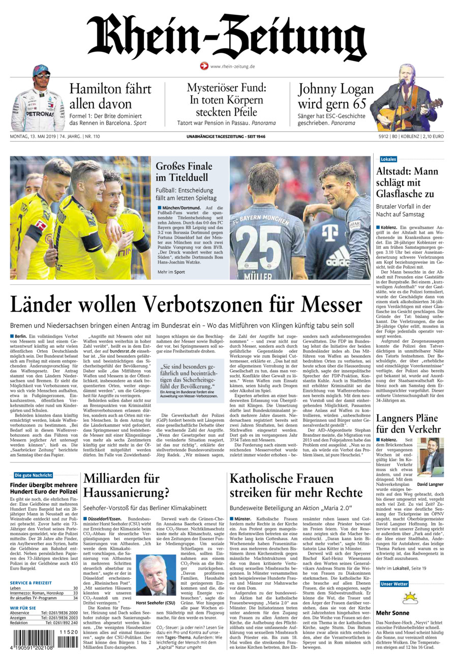 Rhein-Zeitung Koblenz & Region vom Montag, 13.05.2019