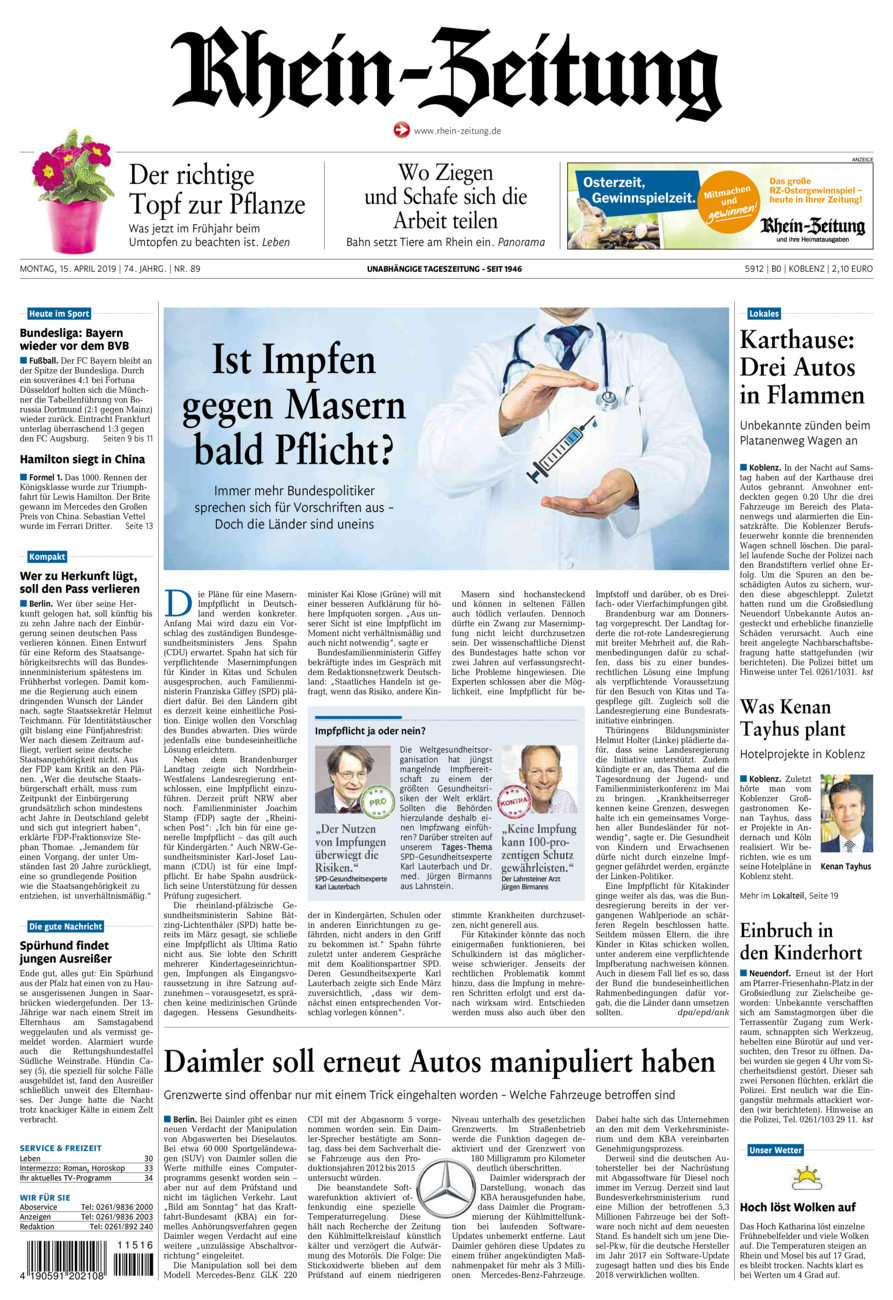 Rhein-Zeitung Koblenz & Region vom Montag, 15.04.2019