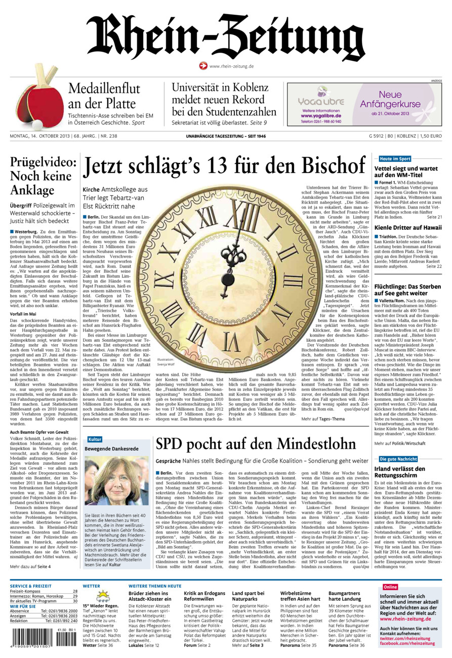 Rhein-Zeitung Koblenz & Region vom Montag, 14.10.2013