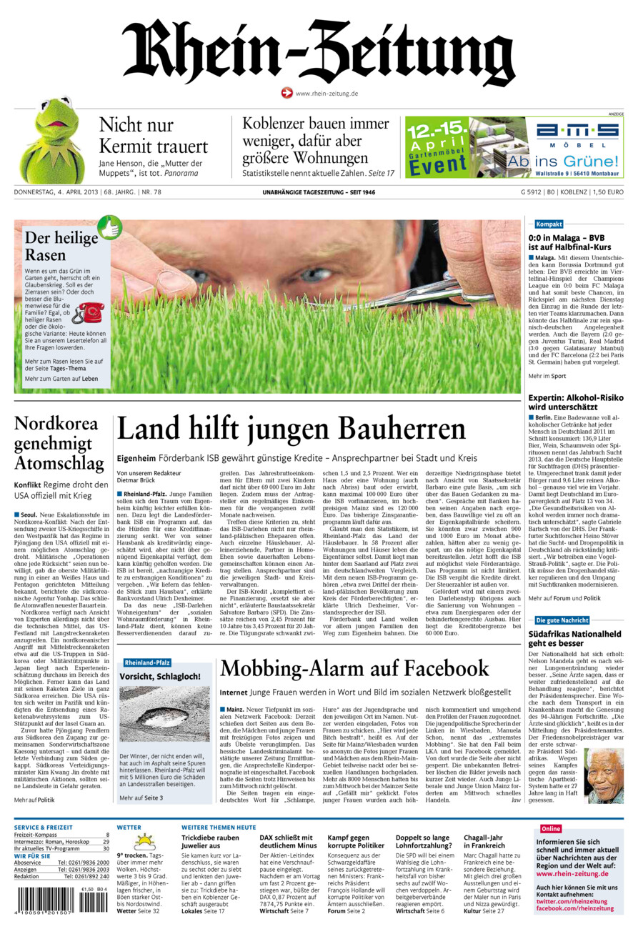 Rhein-Zeitung Koblenz & Region vom Donnerstag, 04.04.2013