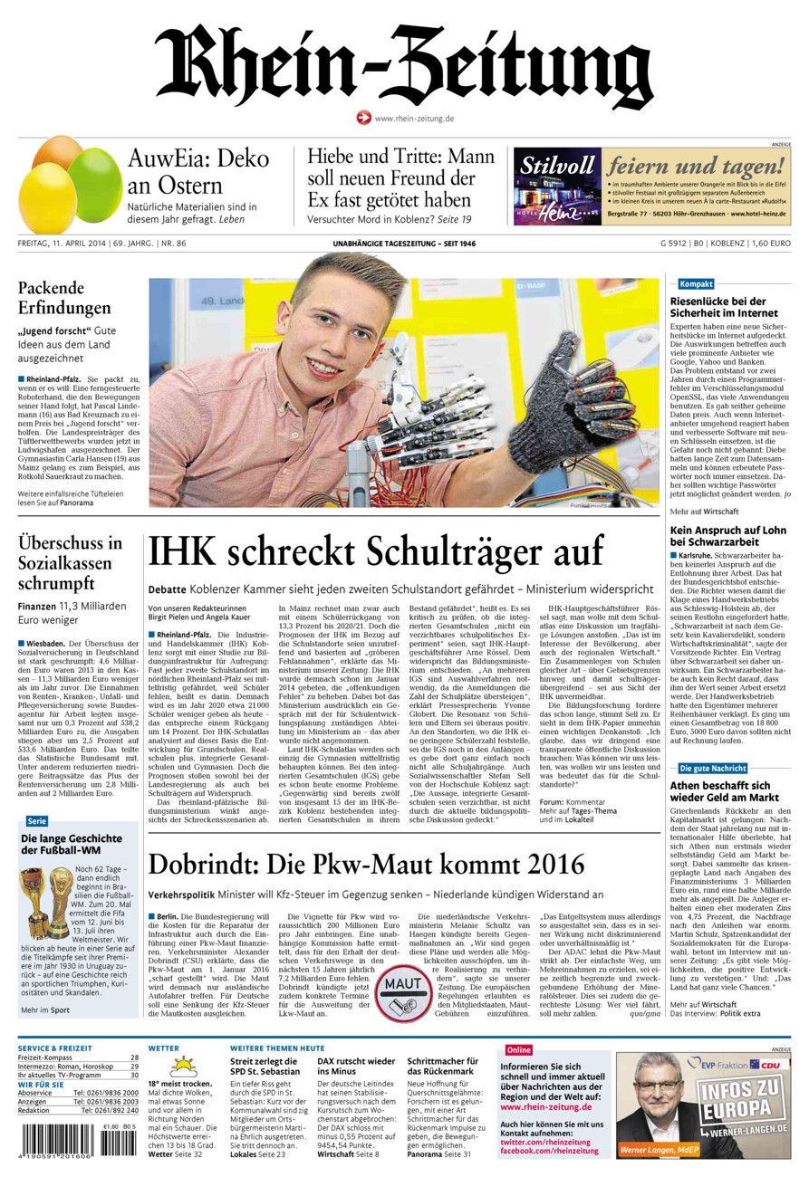 Rhein-Zeitung Koblenz & Region vom Freitag, 11.04.2014