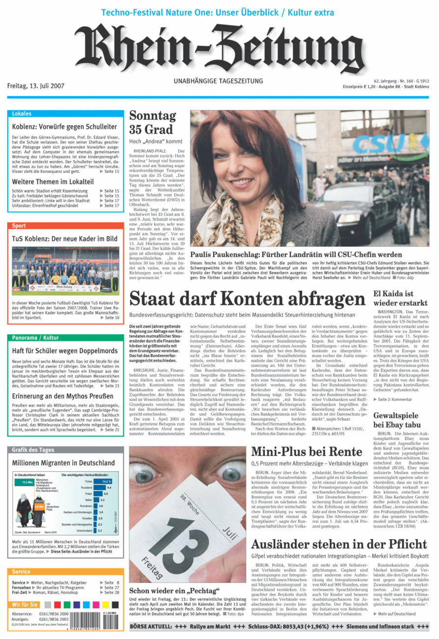 Rhein-Zeitung Koblenz & Region vom Freitag, 13.07.2007