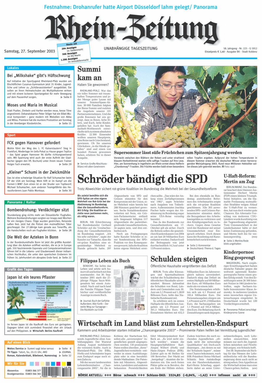 Rhein-Zeitung Koblenz & Region vom Samstag, 27.09.2003