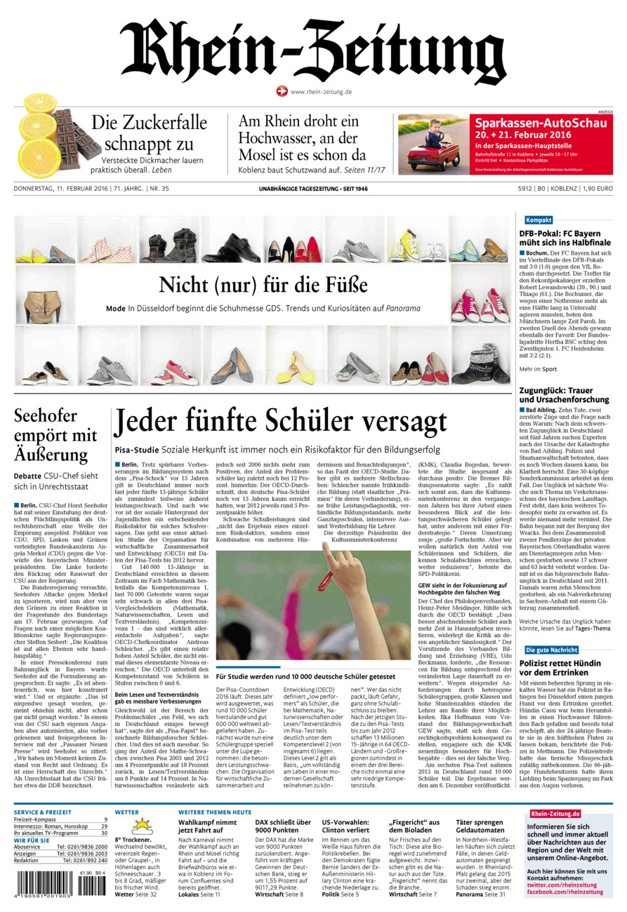 Rhein-Zeitung Koblenz & Region vom Donnerstag, 11.02.2016