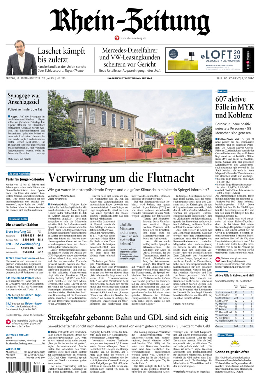 Rhein-Zeitung Koblenz & Region vom Freitag, 17.09.2021