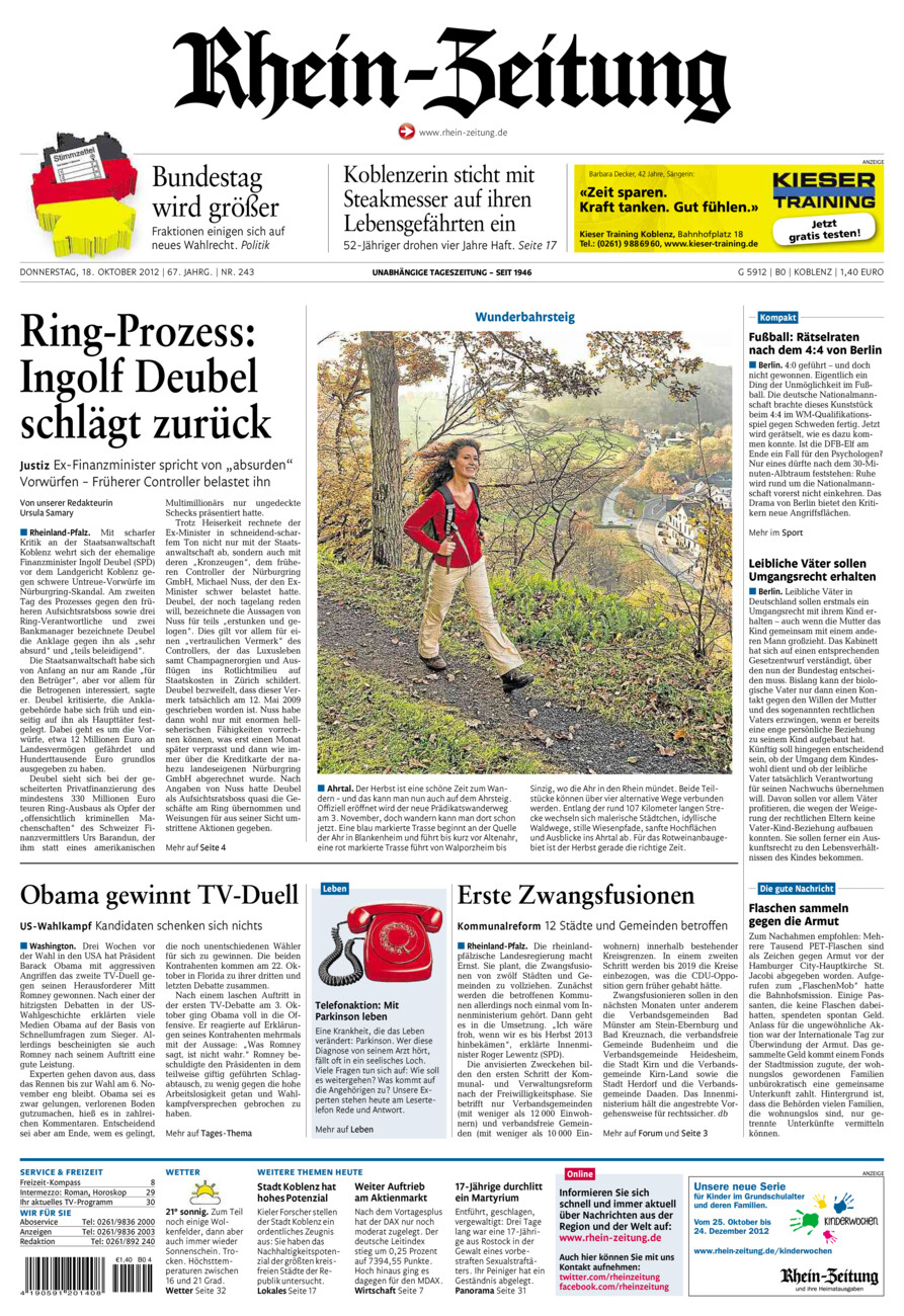 Rhein-Zeitung Koblenz & Region vom Donnerstag, 18.10.2012