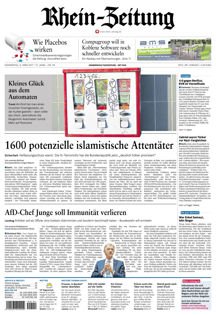 Rhein-Zeitung Koblenz & Region vom Donnerstag, 09.03.2017