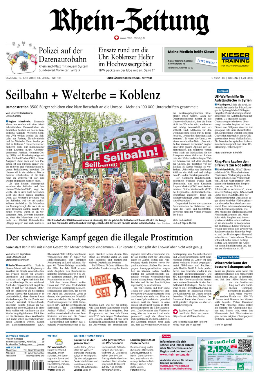 Rhein-Zeitung Koblenz & Region vom Samstag, 15.06.2013