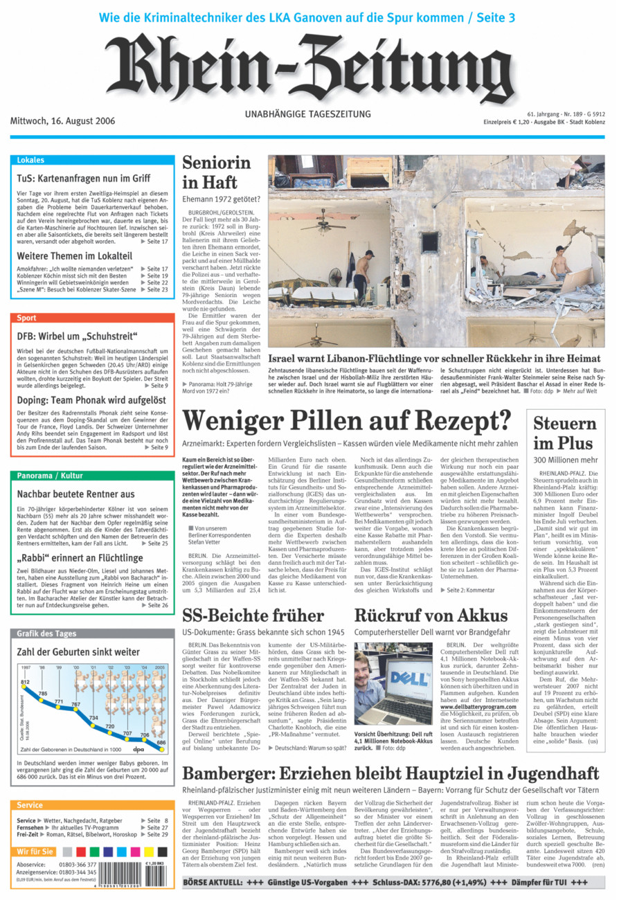Rhein-Zeitung Koblenz & Region vom Mittwoch, 16.08.2006