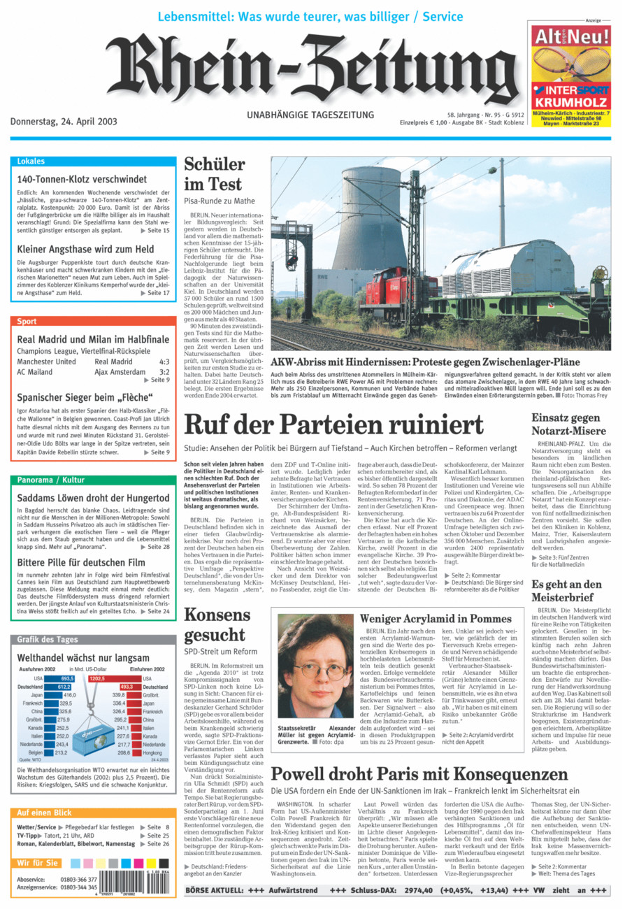 Rhein-Zeitung Koblenz & Region vom Donnerstag, 24.04.2003