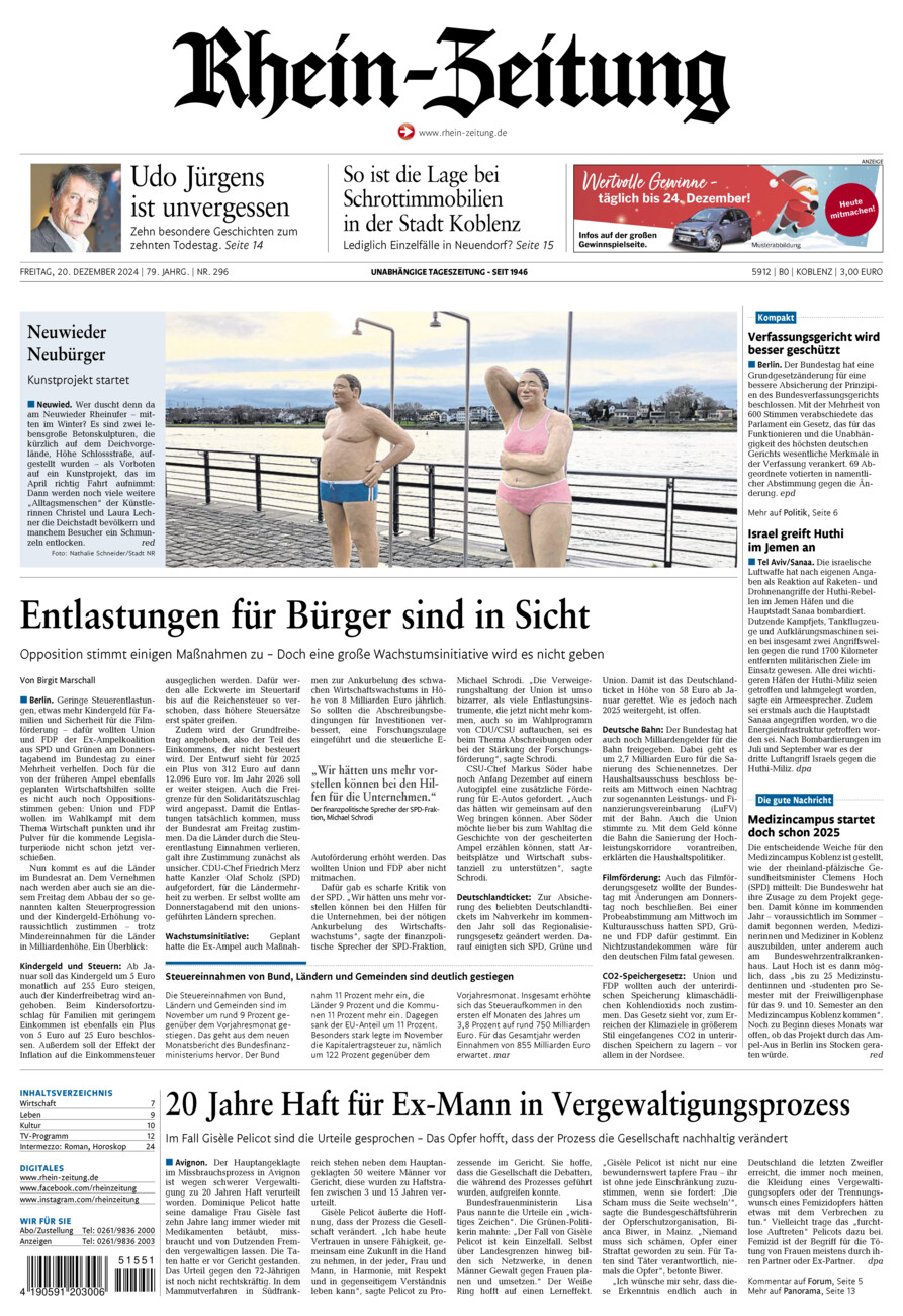 Rhein-Zeitung Koblenz & Region vom Freitag, 20.12.2024