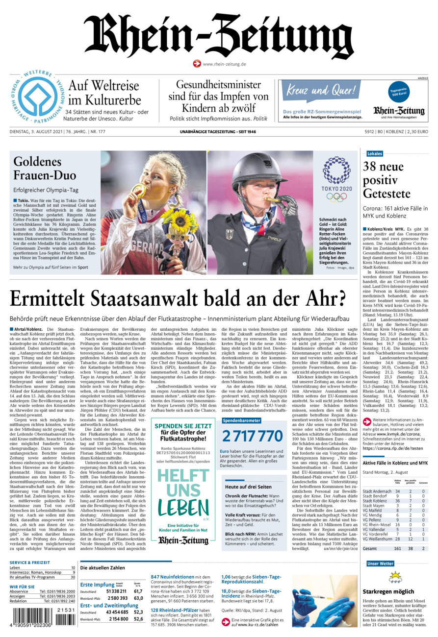 Rhein-Zeitung Koblenz & Region vom Dienstag, 03.08.2021