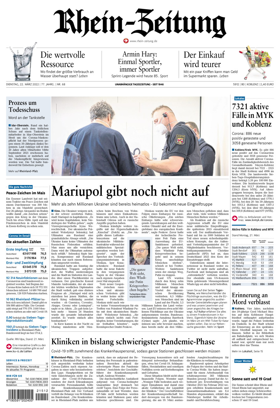 Rhein-Zeitung Koblenz & Region vom Dienstag, 22.03.2022