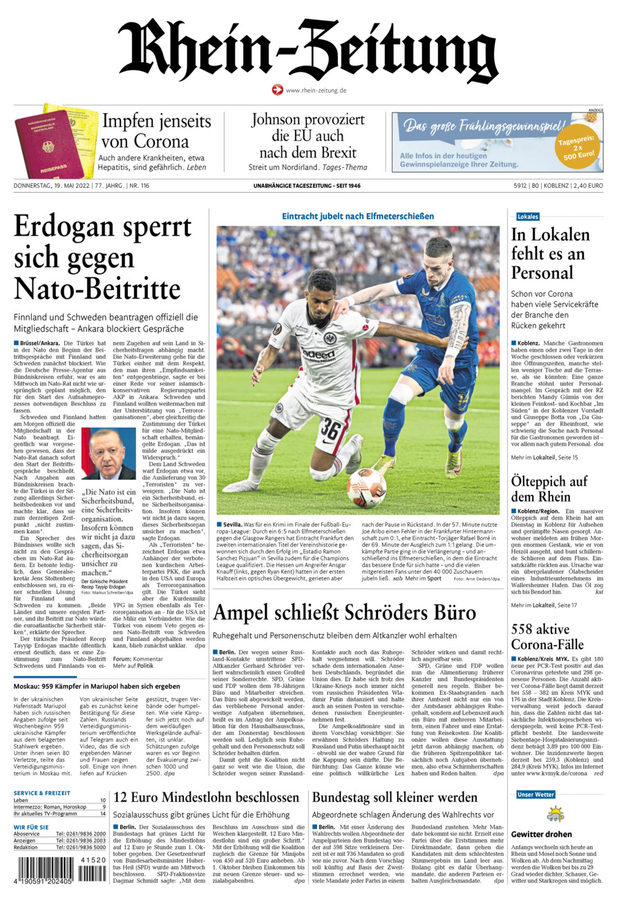 Rhein-Zeitung Koblenz & Region vom Donnerstag, 19.05.2022