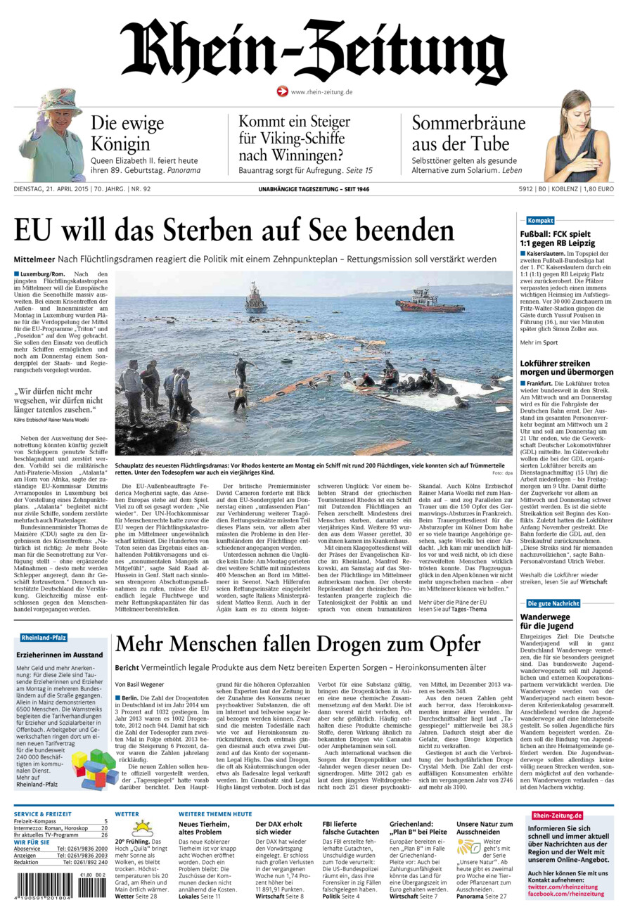 Rhein-Zeitung Koblenz & Region vom Dienstag, 21.04.2015