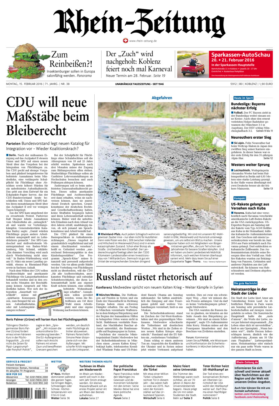 Rhein-Zeitung Koblenz & Region vom Montag, 15.02.2016