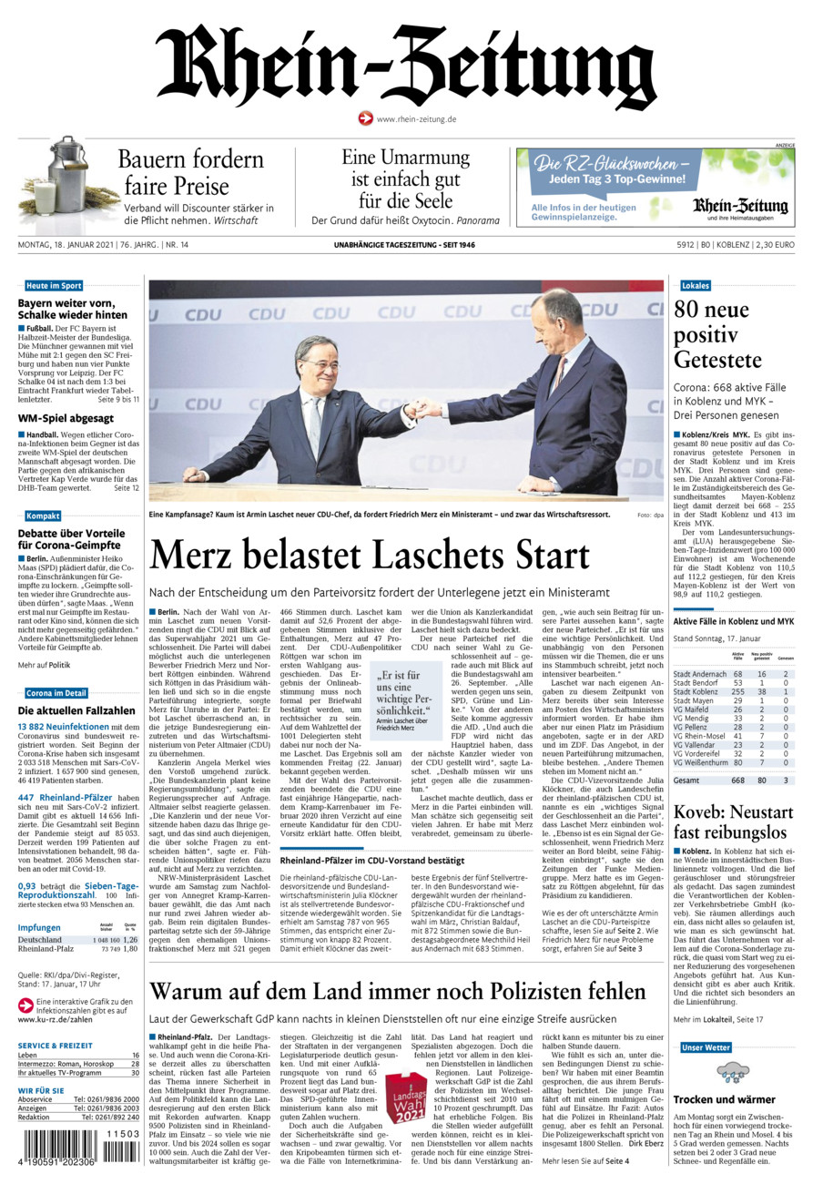 Rhein-Zeitung Koblenz & Region vom Montag, 18.01.2021