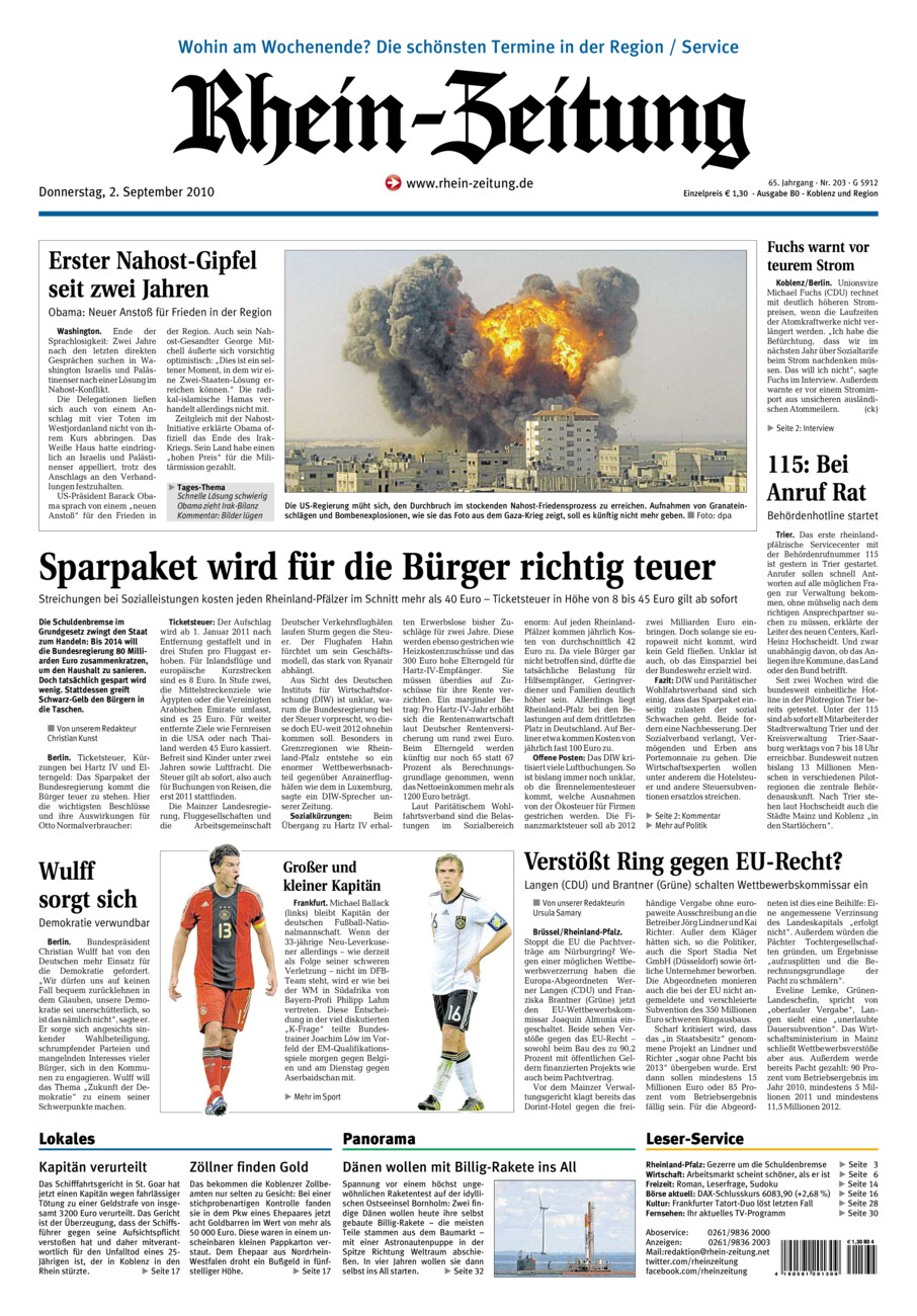 Rhein-Zeitung Koblenz & Region vom Donnerstag, 02.09.2010