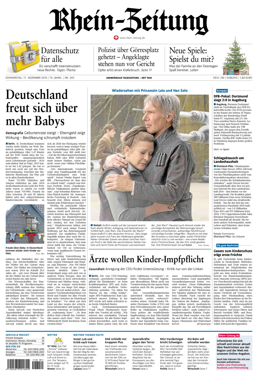 Rhein-Zeitung Koblenz & Region vom Donnerstag, 17.12.2015