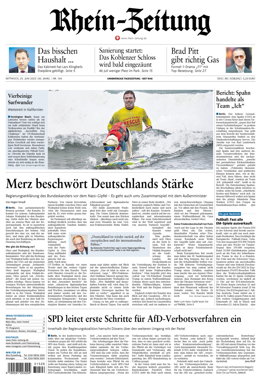 Rhein-Zeitung Koblenz & Region vom Mittwoch, 25.06.2025
