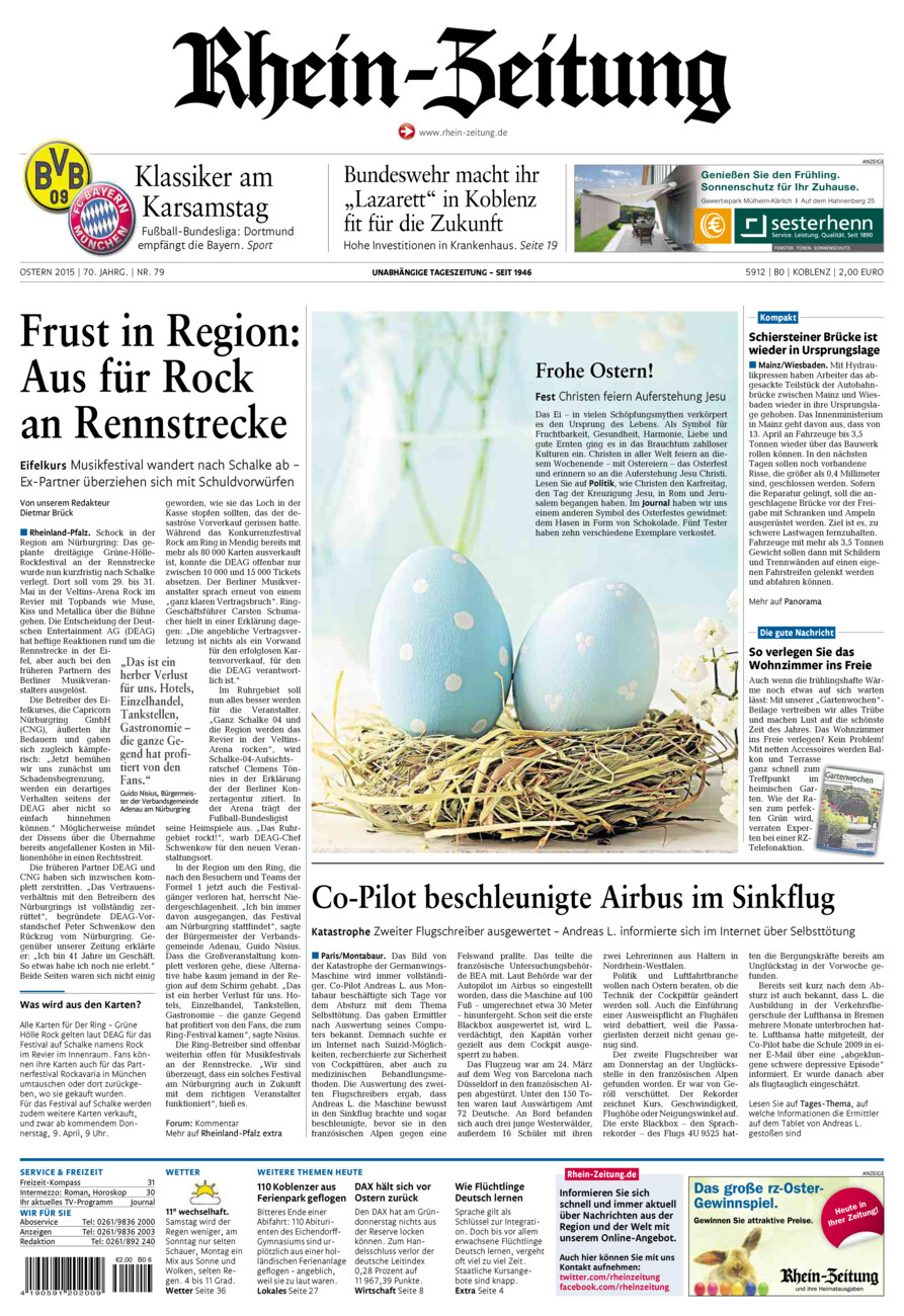 Rhein-Zeitung Koblenz & Region vom Samstag, 04.04.2015