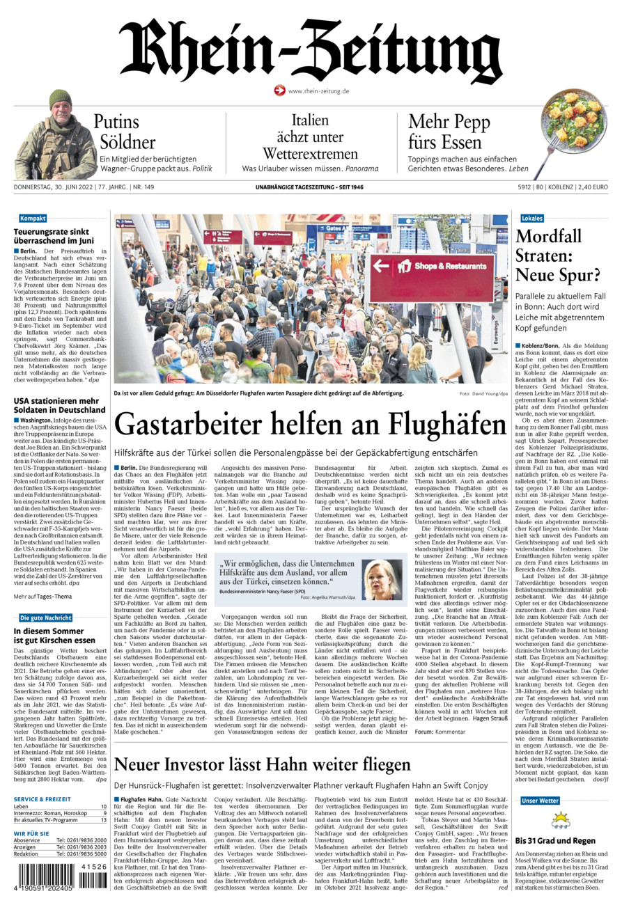 Rhein-Zeitung Koblenz & Region vom Donnerstag, 30.06.2022