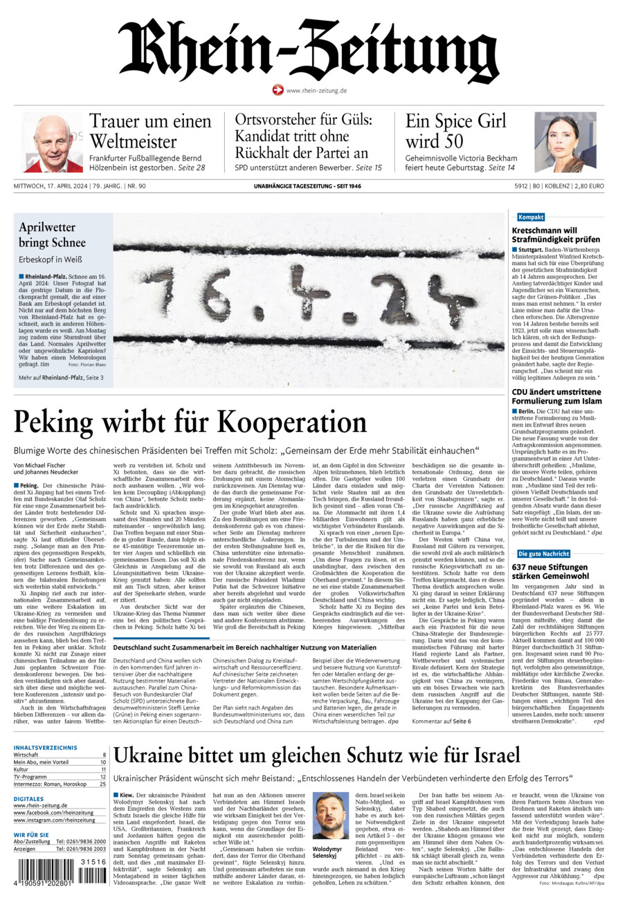 Rhein-Zeitung Koblenz & Region vom Mittwoch, 17.04.2024