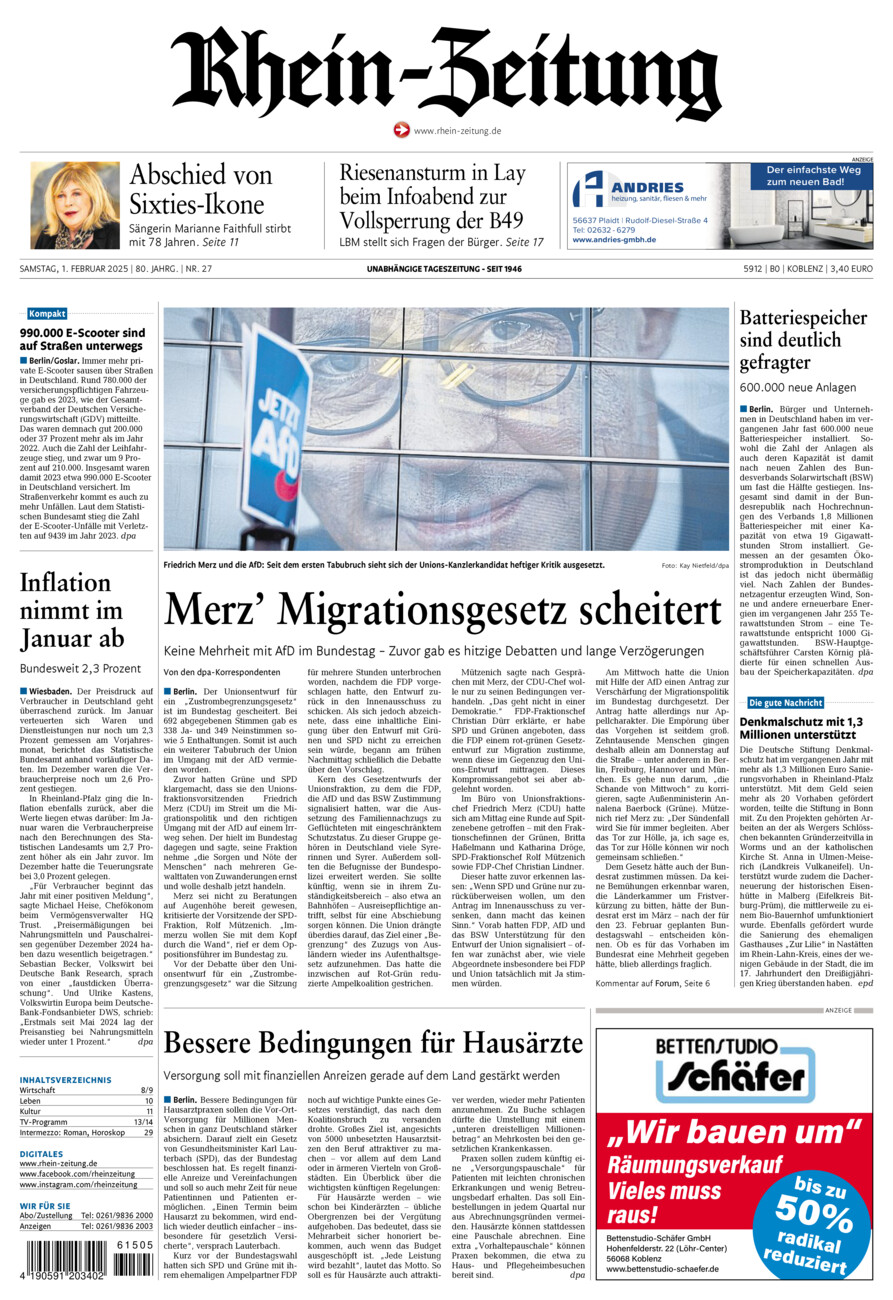 Rhein-Zeitung Koblenz & Region vom Samstag, 01.02.2025