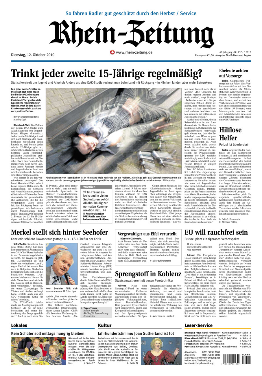 Rhein-Zeitung Koblenz & Region vom Dienstag, 12.10.2010