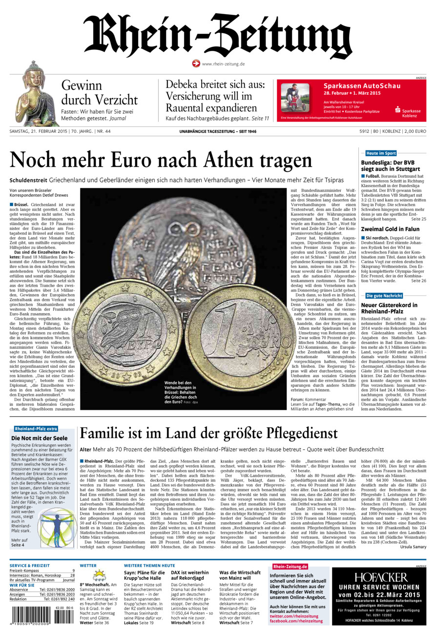 Rhein-Zeitung Koblenz & Region vom Samstag, 21.02.2015
