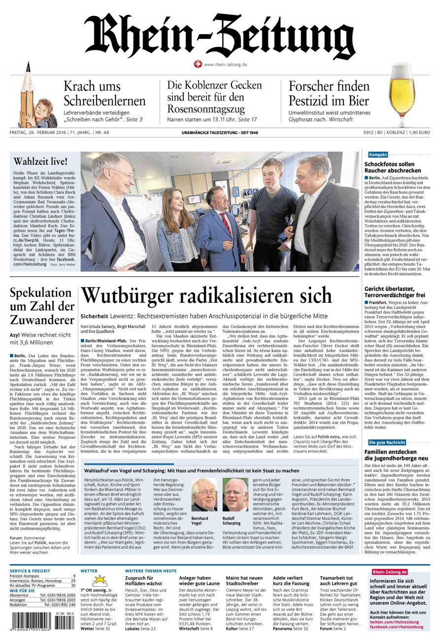 Rhein-Zeitung Koblenz & Region vom Freitag, 26.02.2016