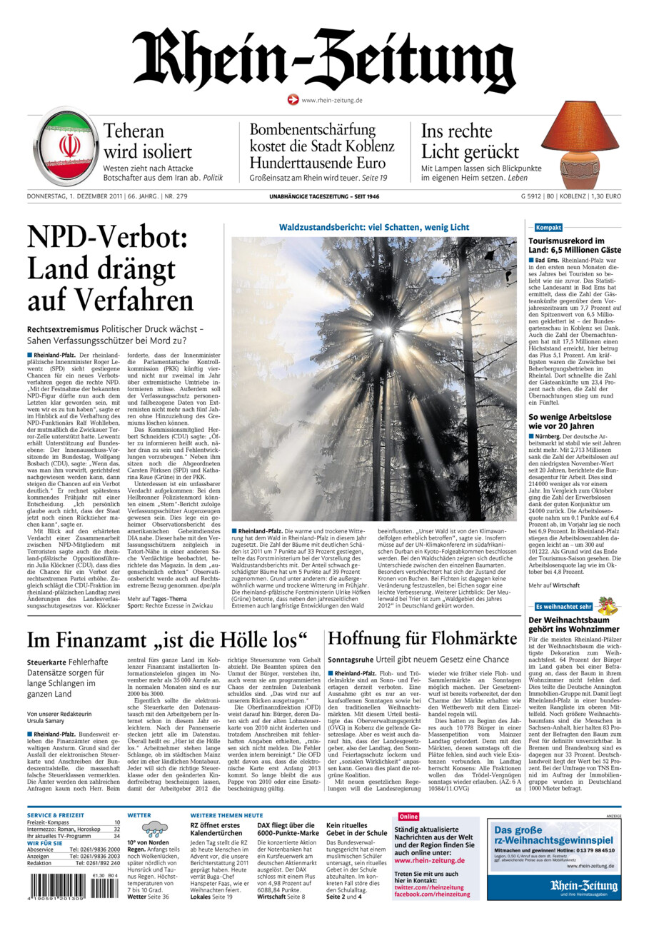 Rhein-Zeitung Koblenz & Region vom Donnerstag, 01.12.2011