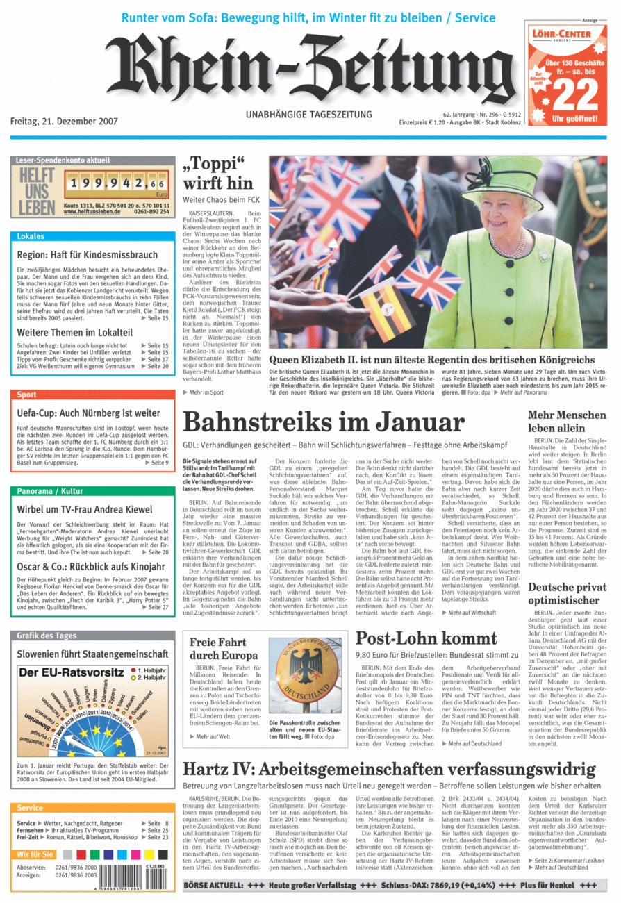 Rhein-Zeitung Koblenz & Region vom Freitag, 21.12.2007