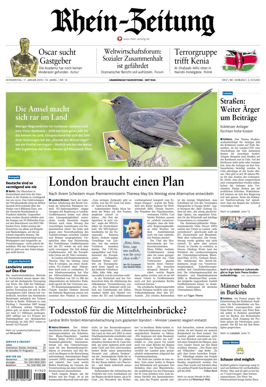 Rhein-Zeitung Koblenz & Region vom Donnerstag, 17.01.2019