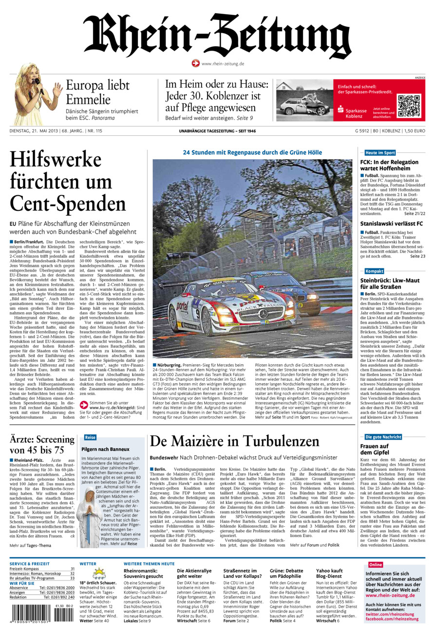 Rhein-Zeitung Koblenz & Region vom Dienstag, 21.05.2013