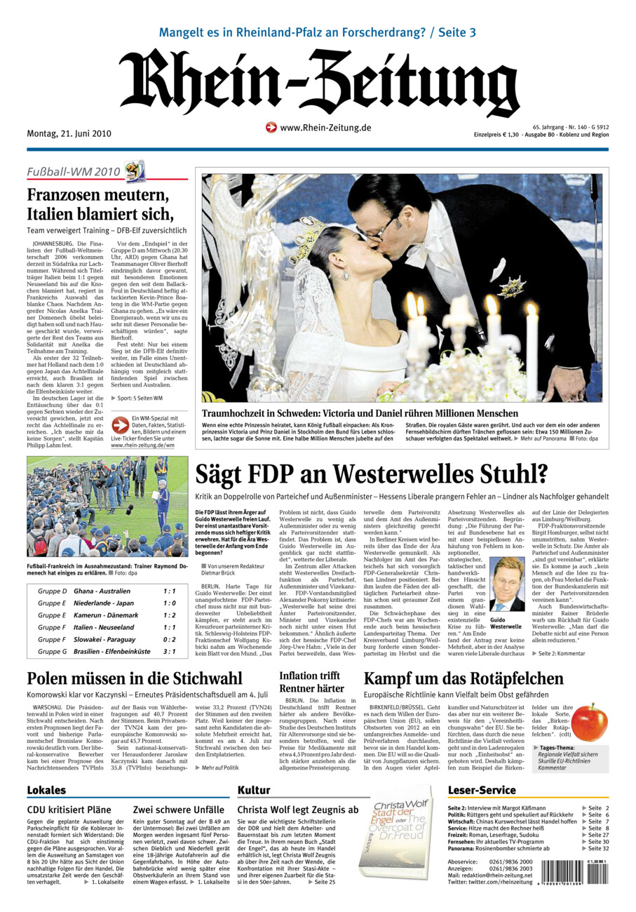 Rhein-Zeitung Koblenz & Region vom Montag, 21.06.2010