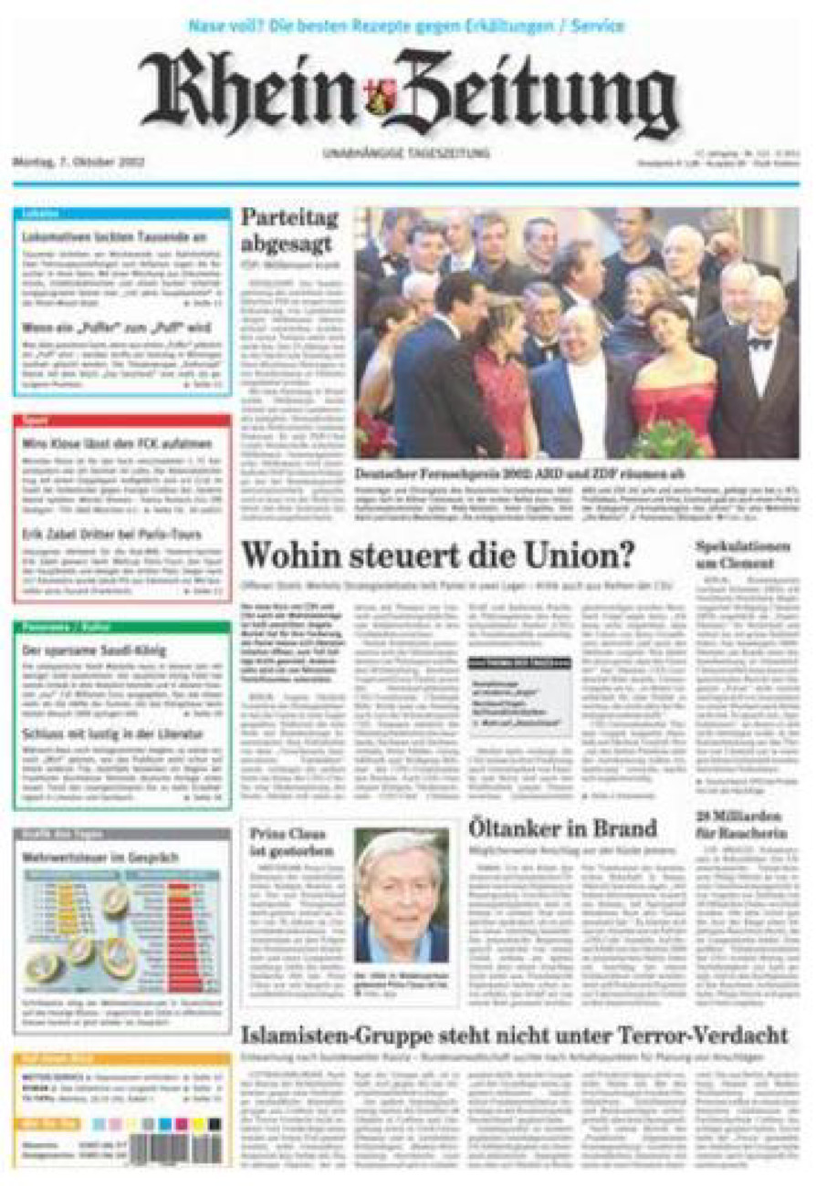 Rhein-Zeitung Koblenz & Region vom Montag, 07.10.2002