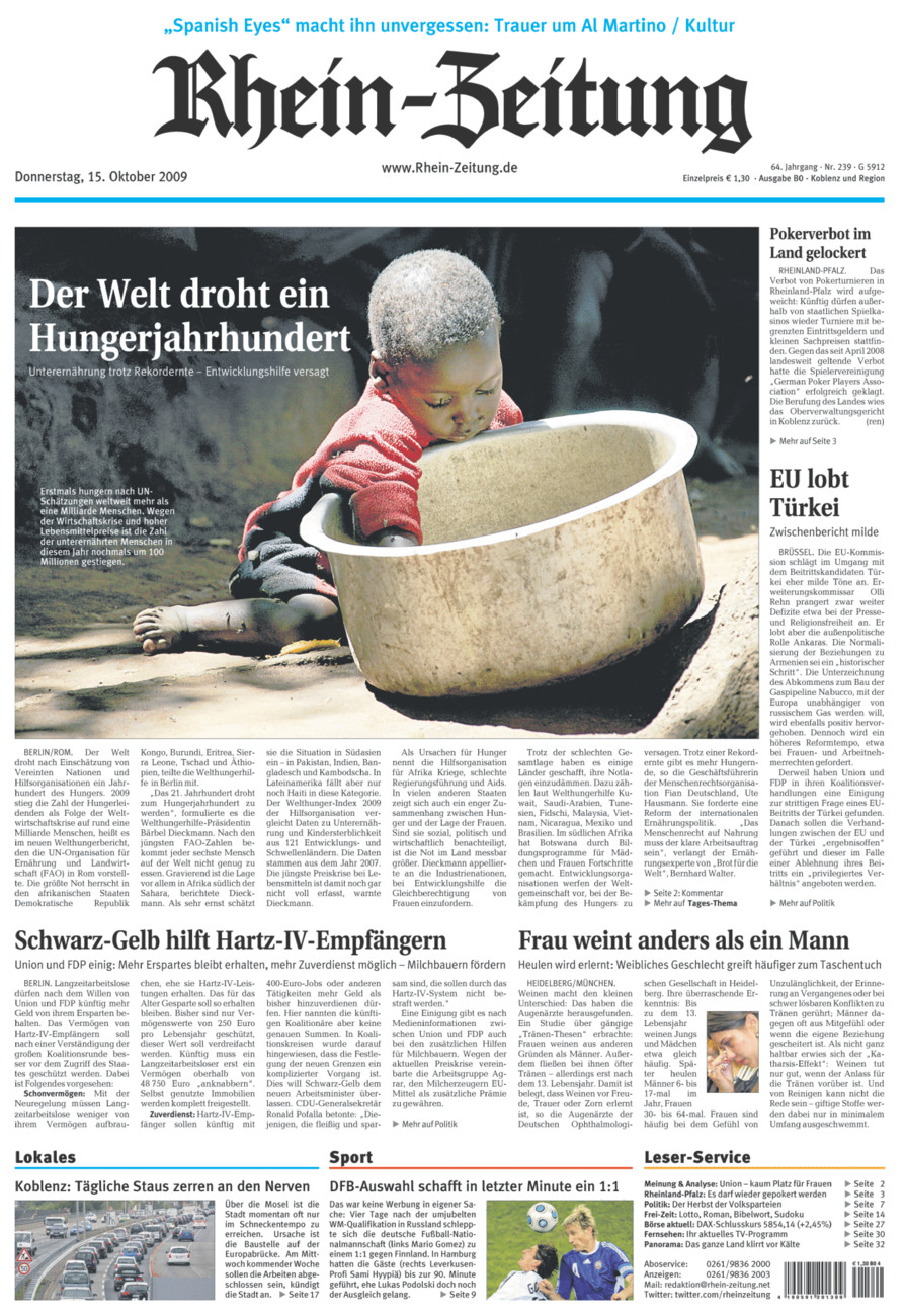 Rhein-Zeitung Koblenz & Region vom Donnerstag, 15.10.2009