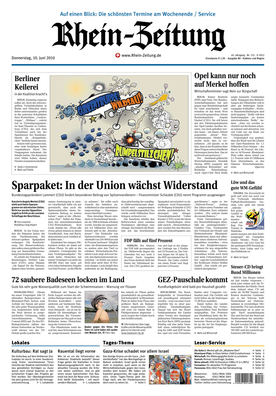 Rhein-Zeitung Koblenz & Region vom Donnerstag, 10.06.2010