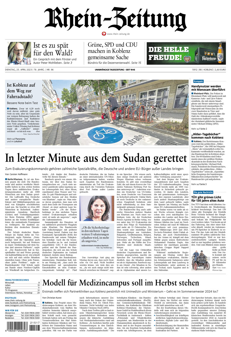 Rhein-Zeitung Koblenz & Region vom Dienstag, 25.04.2023