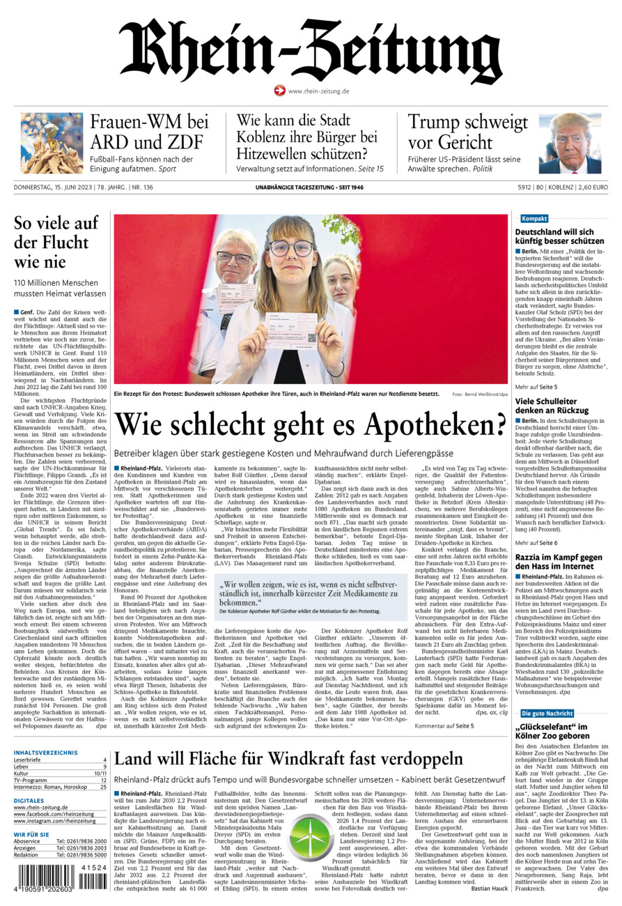 Rhein-Zeitung Koblenz & Region vom Donnerstag, 15.06.2023