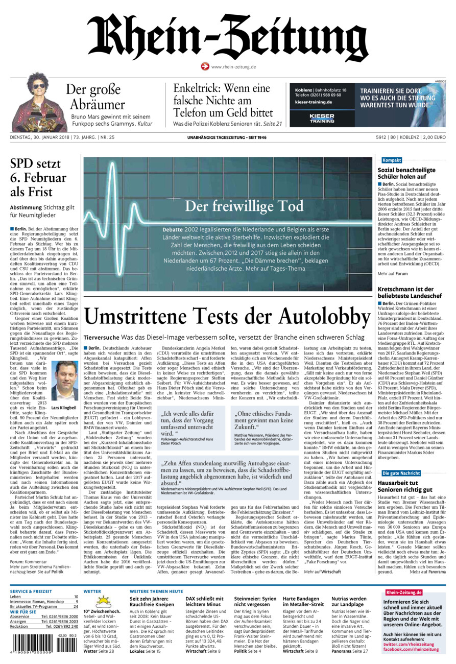 Rhein-Zeitung Koblenz & Region vom Dienstag, 30.01.2018