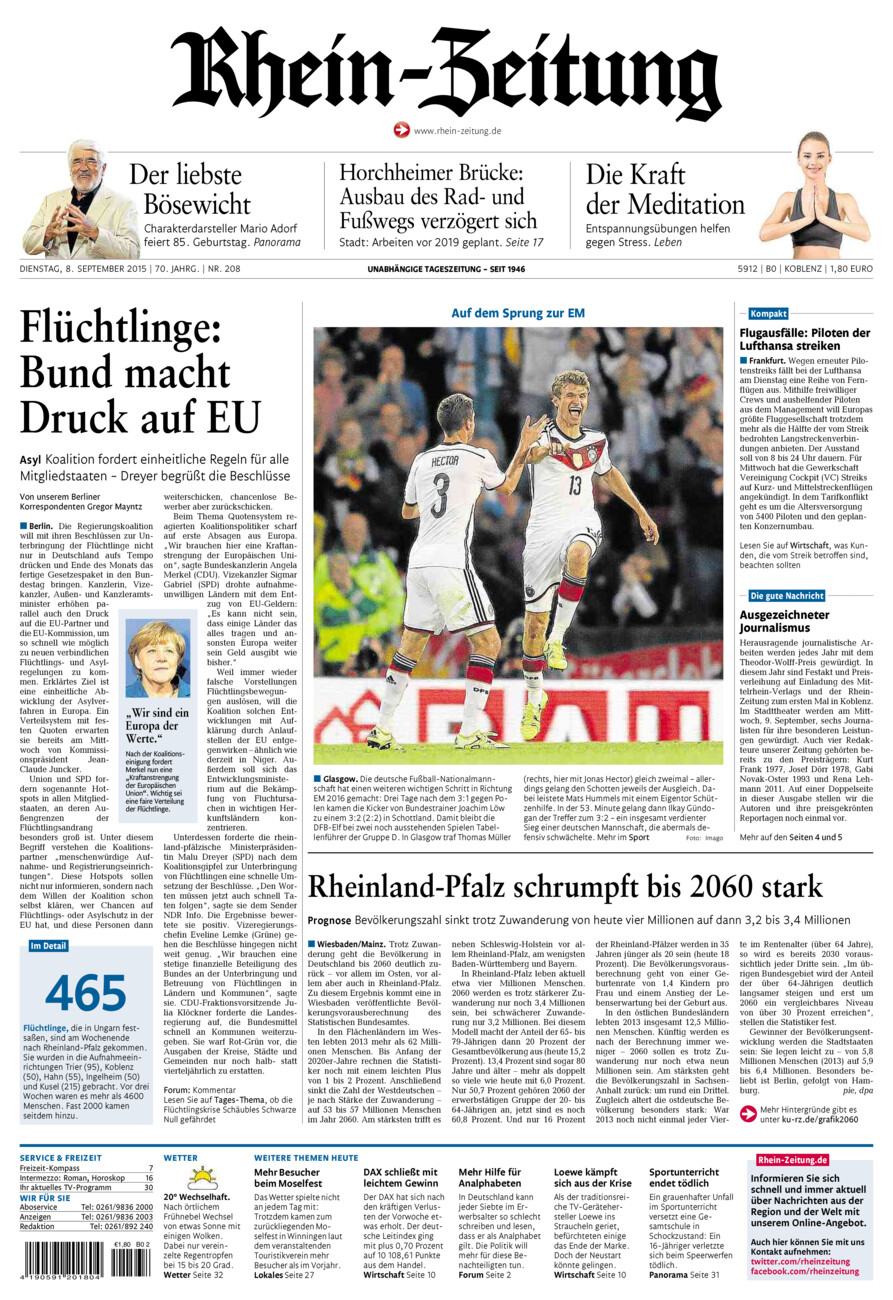 Rhein-Zeitung Koblenz & Region vom Dienstag, 08.09.2015