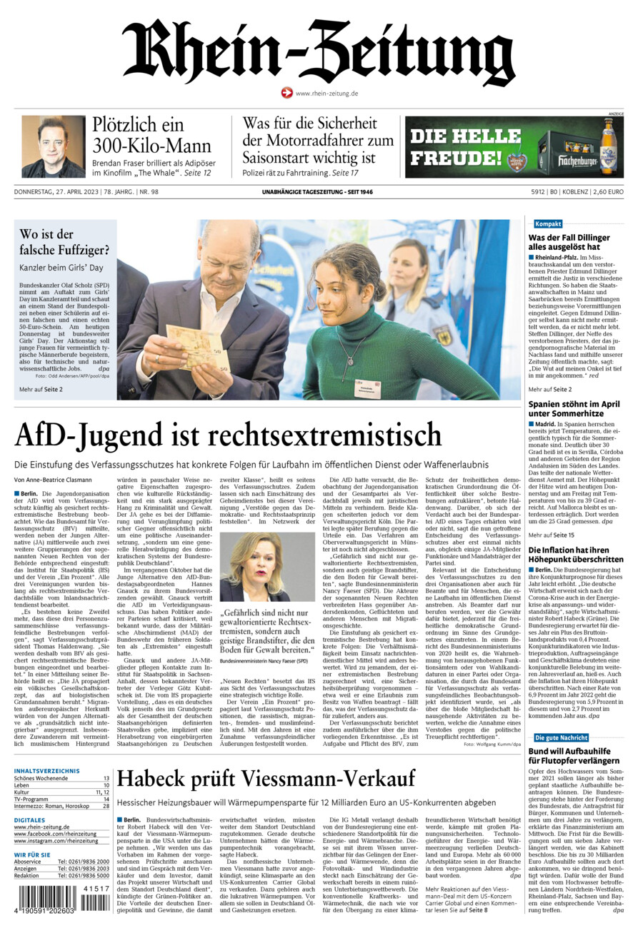 Rhein-Zeitung Koblenz & Region vom Donnerstag, 27.04.2023