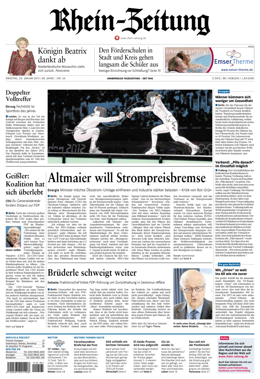 Rhein-Zeitung Koblenz & Region vom Dienstag, 29.01.2013