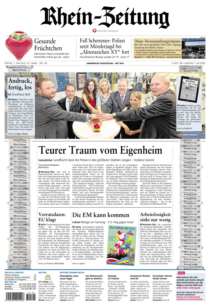Rhein-Zeitung Koblenz & Region vom Freitag, 01.06.2012