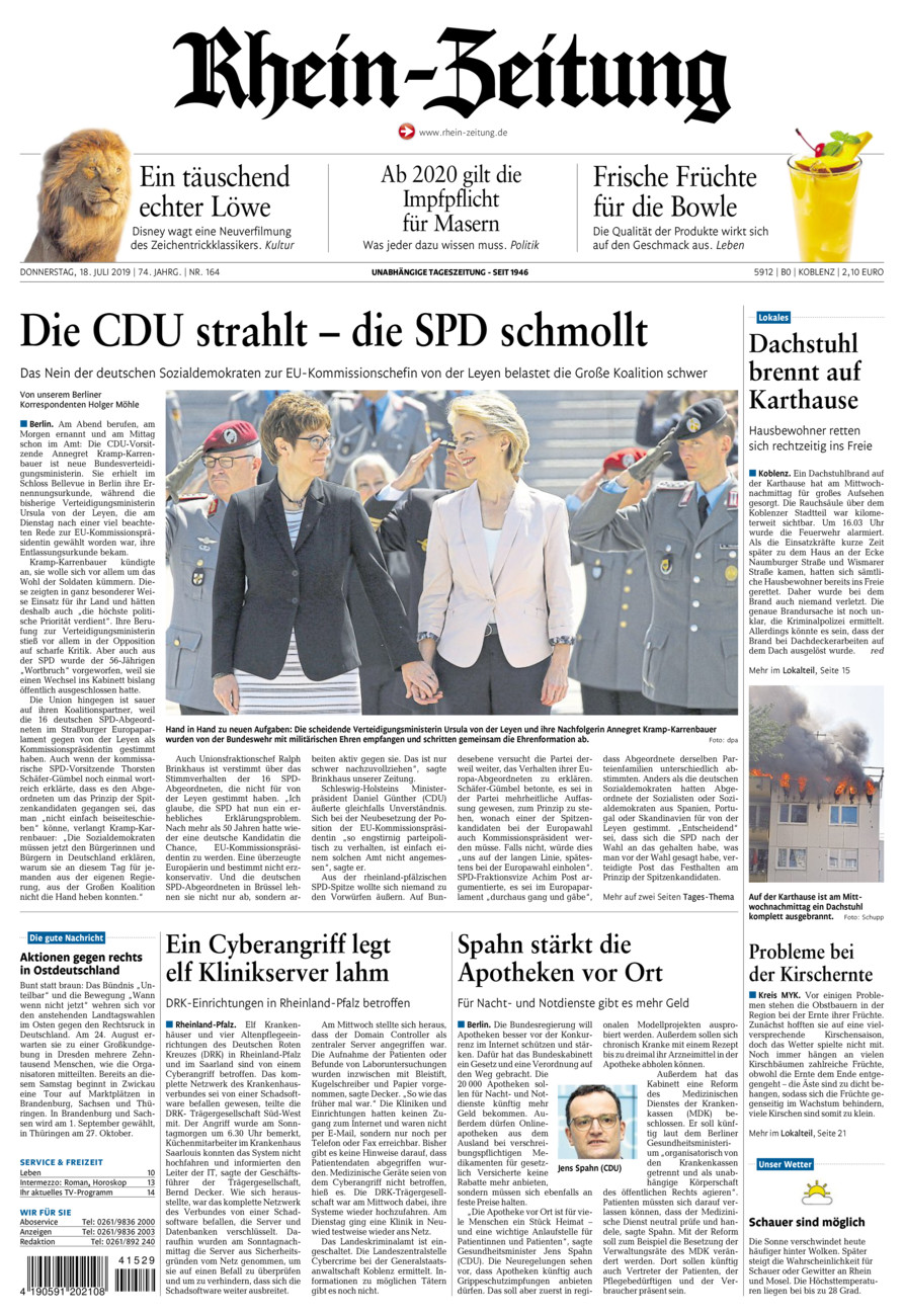 Rhein-Zeitung Koblenz & Region vom Donnerstag, 18.07.2019
