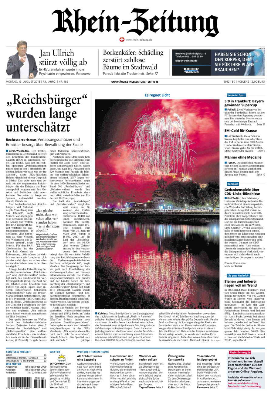 Rhein-Zeitung Koblenz & Region vom Montag, 13.08.2018