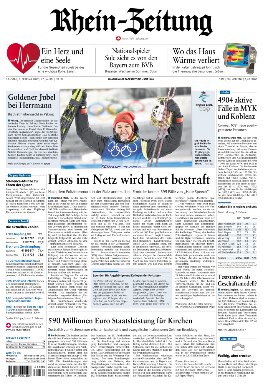 Rhein-Zeitung Koblenz & Region vom Dienstag, 08.02.2022