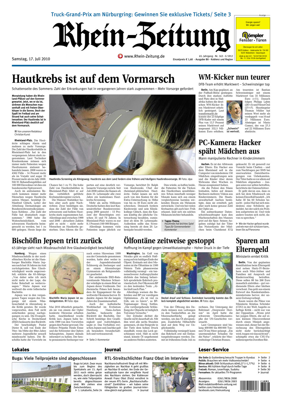 Rhein-Zeitung Koblenz & Region vom Samstag, 17.07.2010